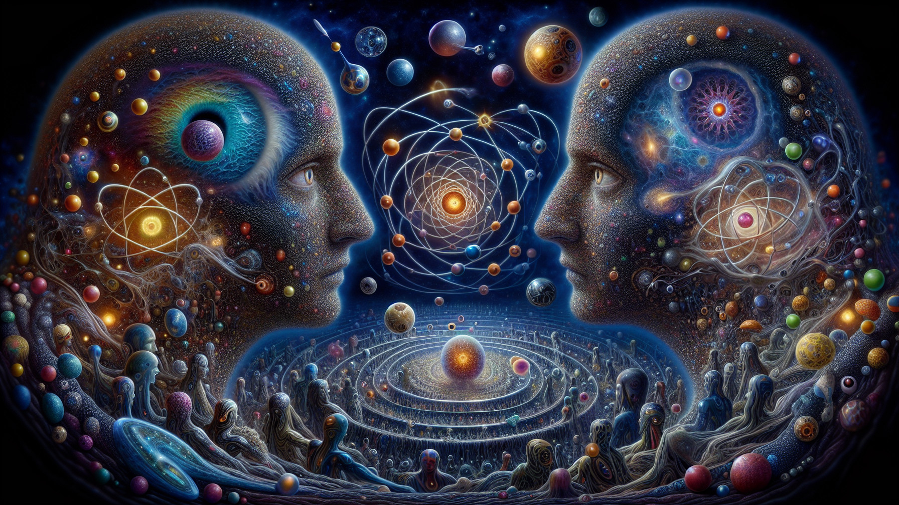 Ethereal Faces in Cosmic Landscape with Galaxies