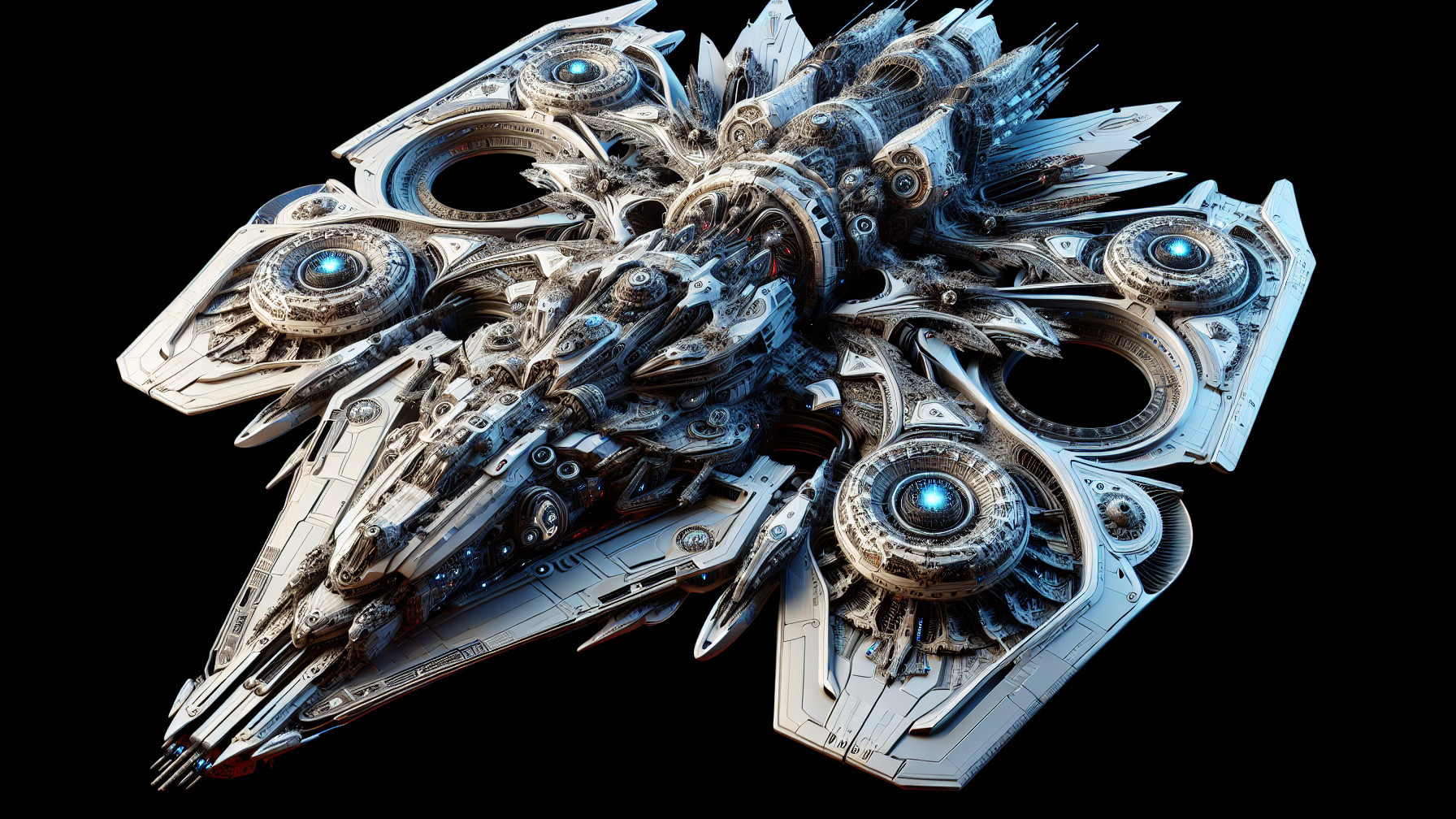 Futuristic spacecraft with sleek design and blue accents