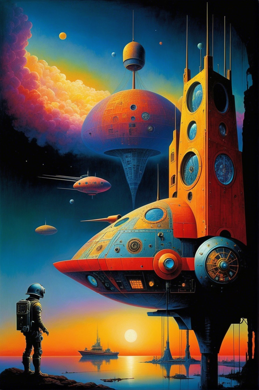 Futuristic astronaut in a vibrant sci-fi landscape