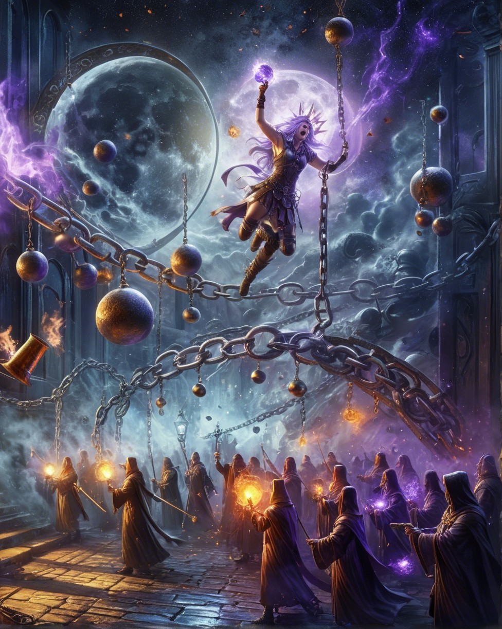 Mystical Realm with Energy Orbs and Cloaked Figures