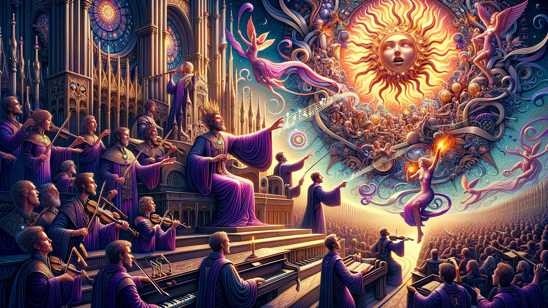 Orchestral Performance in a Fantastical Cathedral