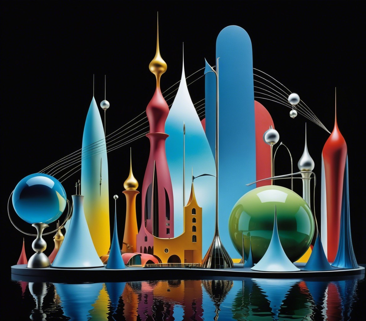 Vibrant Abstract Cityscape with Colorful Sculptures