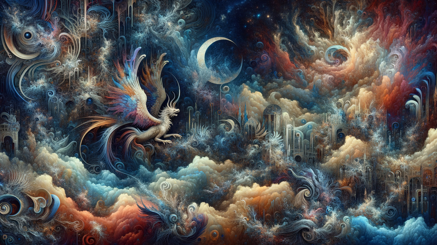 Majestic Phoenix in a Dreamlike Celestial Landscape