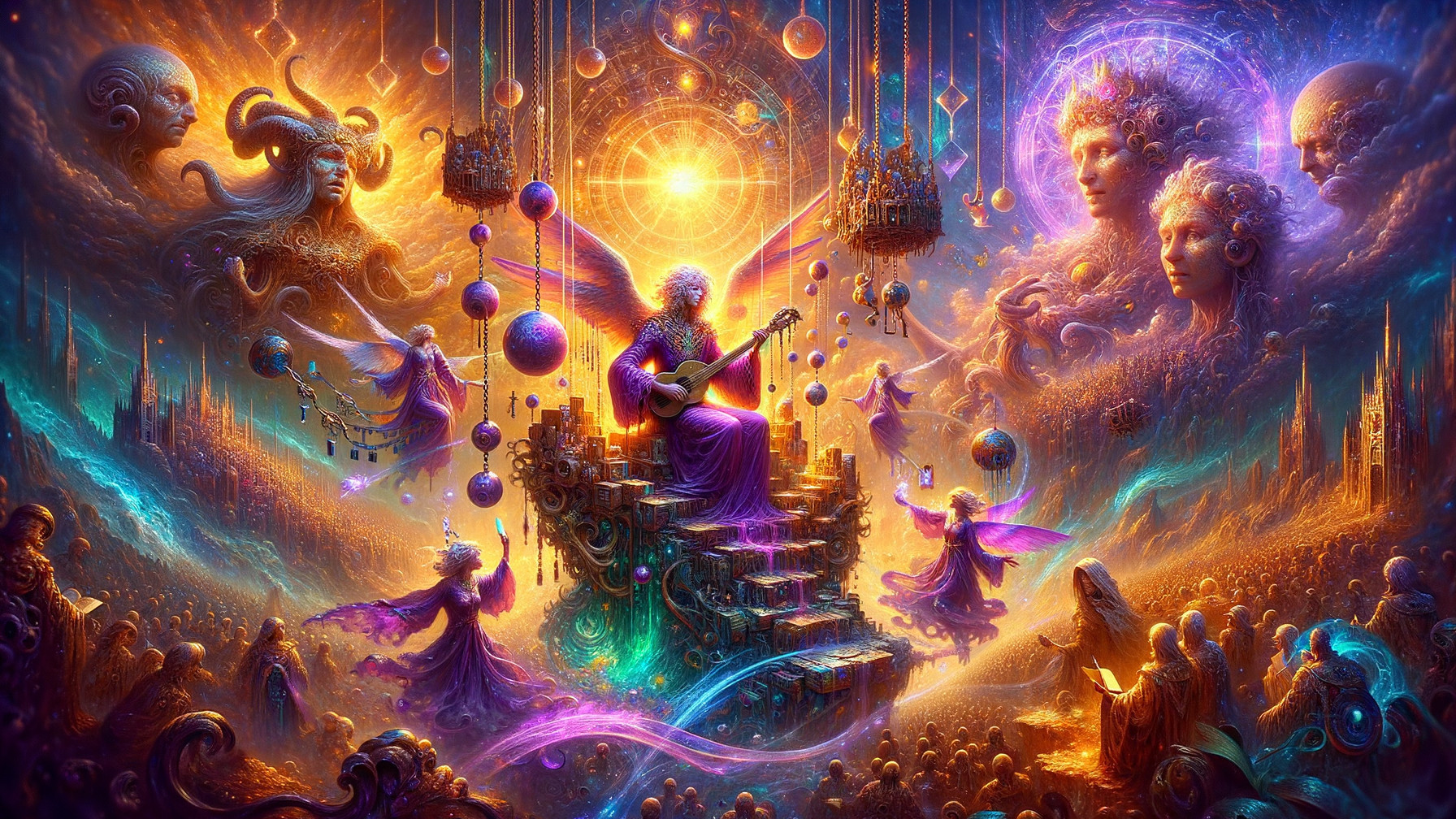 Ethereal Scene with Mystical Figures and Colors