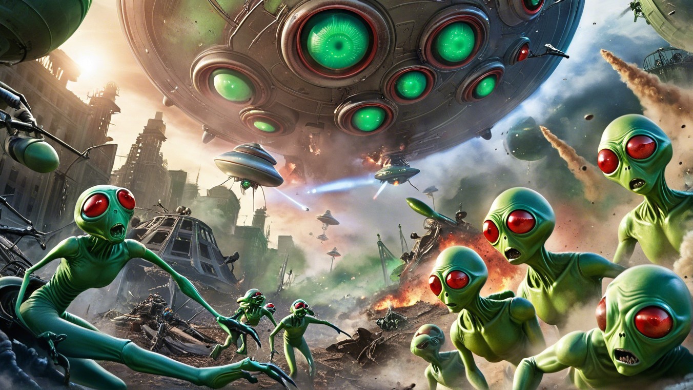 Dramatic Alien Invasion in a Devastated Cityscape