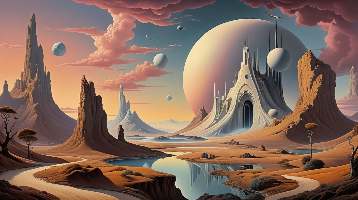 Surreal Landscape with Rock Formations and River