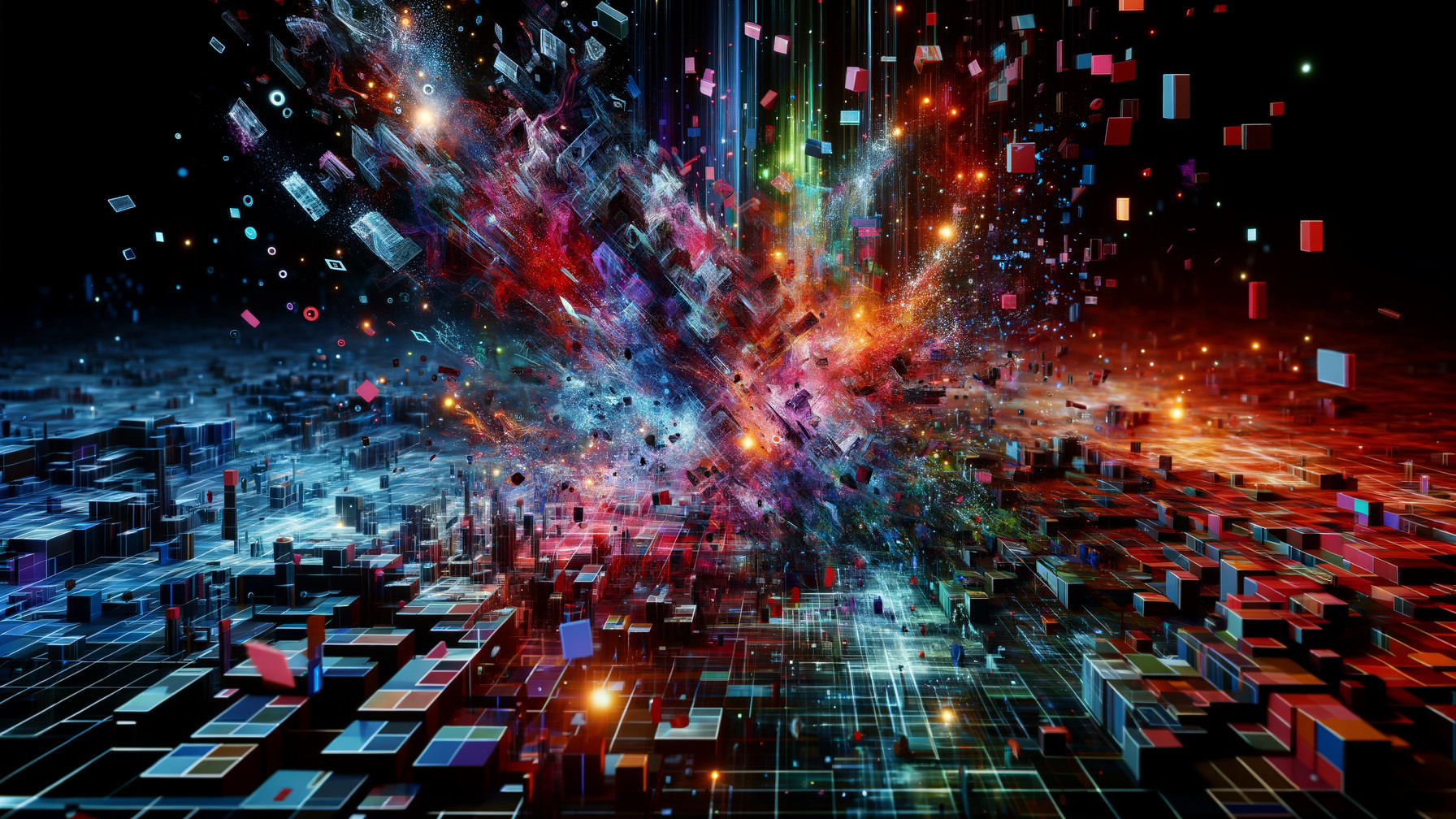 Vibrant Digital Landscape with Geometric Shapes and Colors