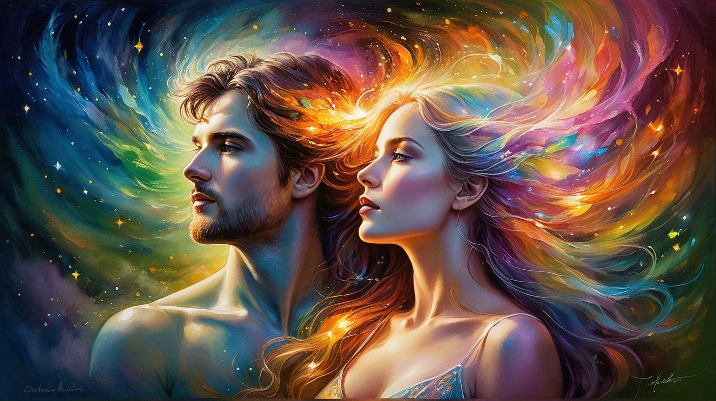 Ethereal Scene of a Couple in Cosmic Surroundings