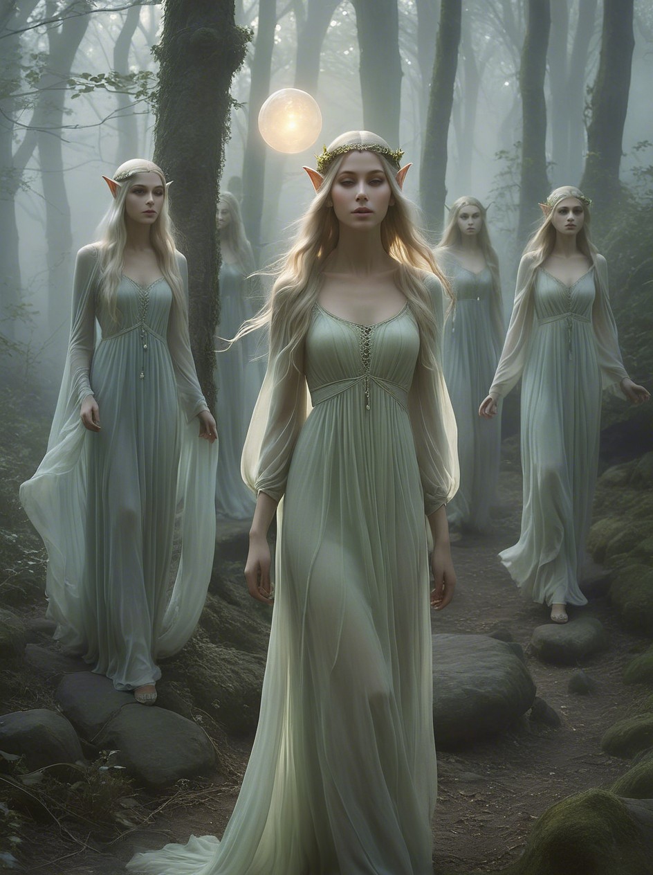 Elven Women in a Mystical Forest Setting