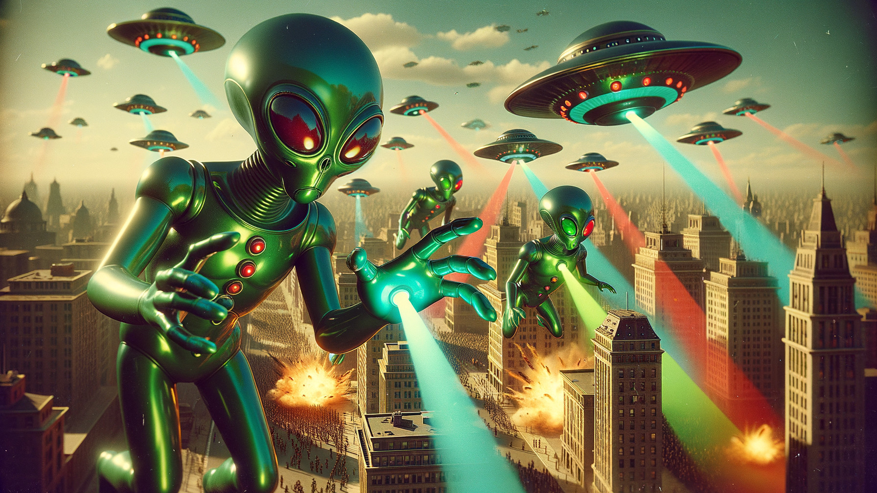 Alien Invasion Over a Historic City Skyline