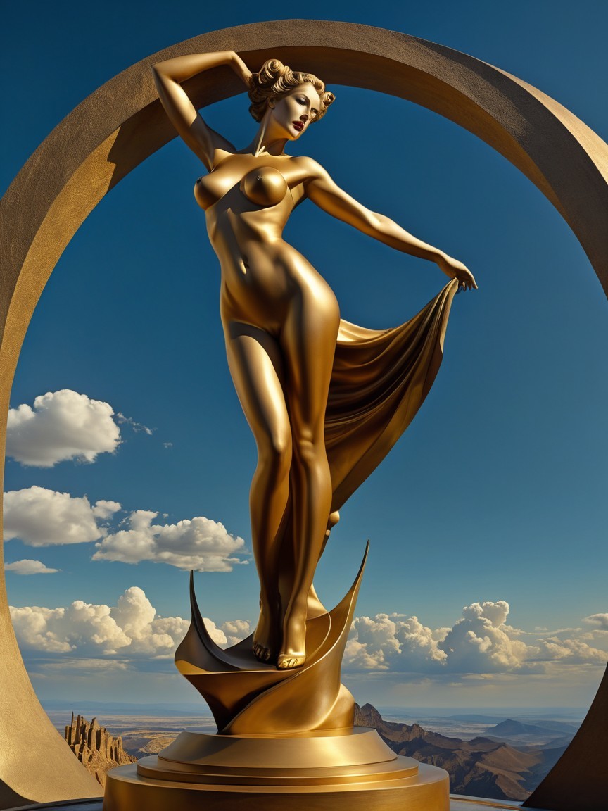 Golden statue of a graceful woman in an arch