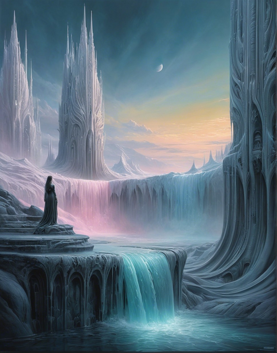 Icy Landscape with Crystalline Structures at Dawn