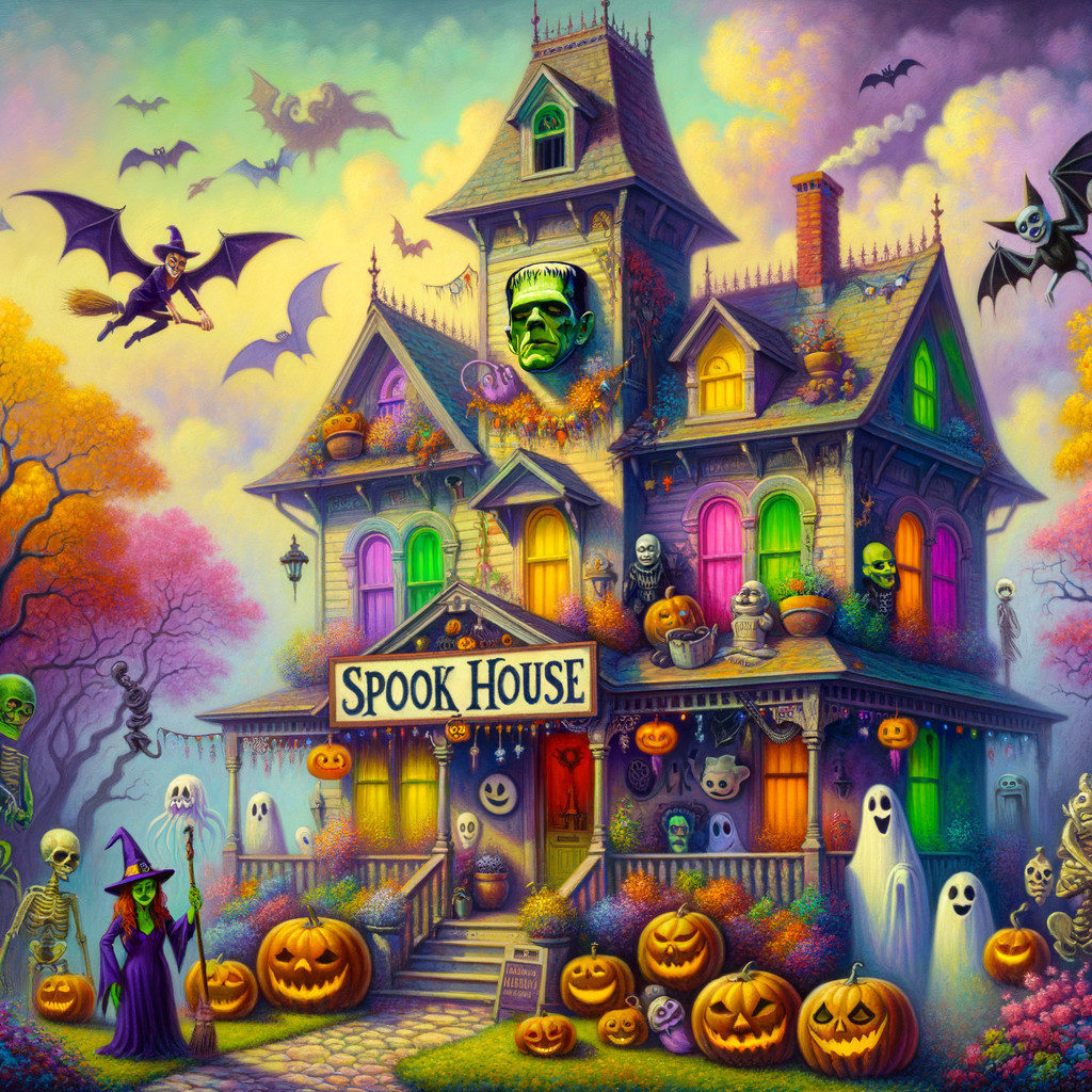 Whimsical Haunted House with Colorful Decorations