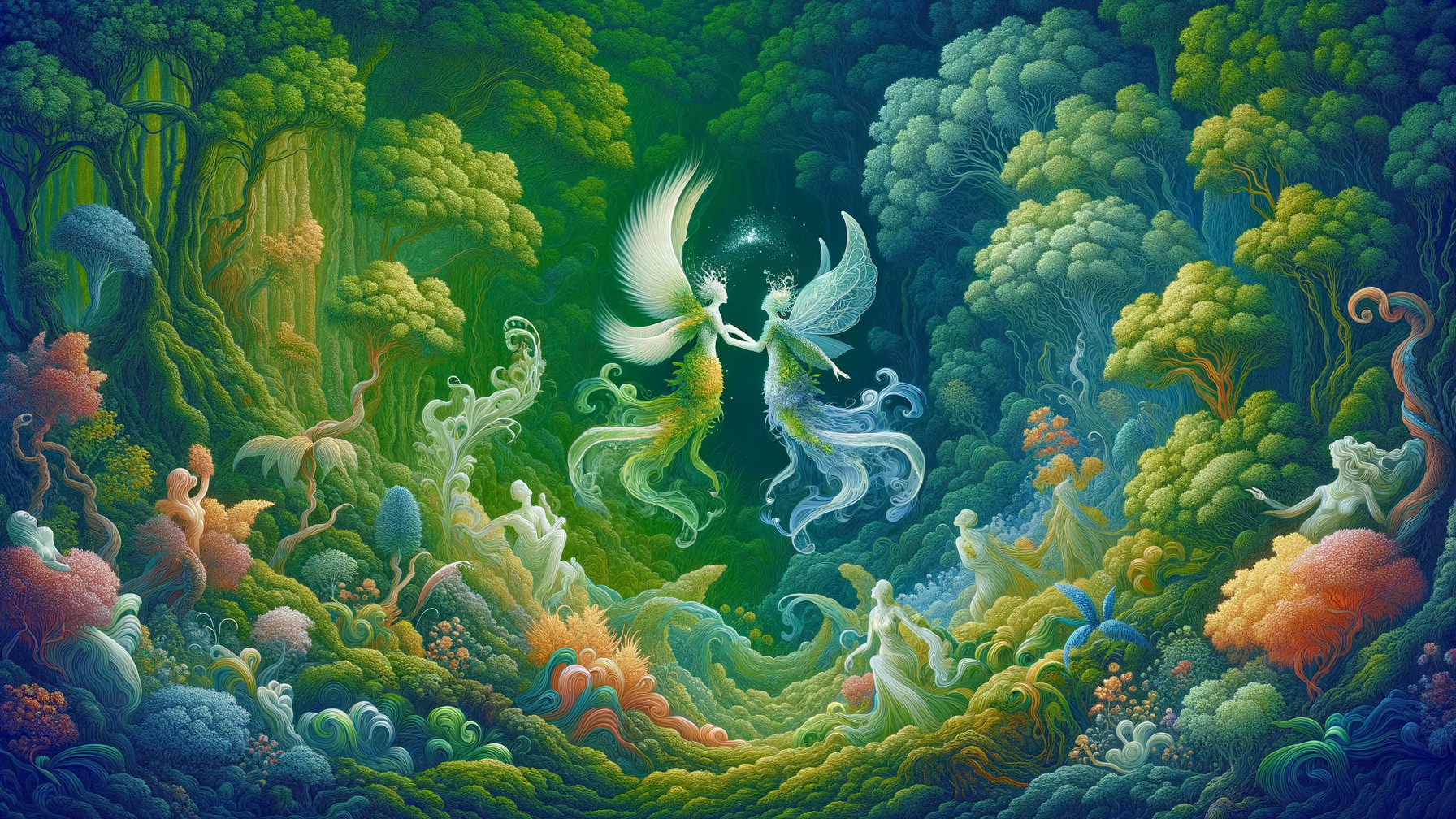 Ethereal Fairies in a Vibrant Enchanted Forest