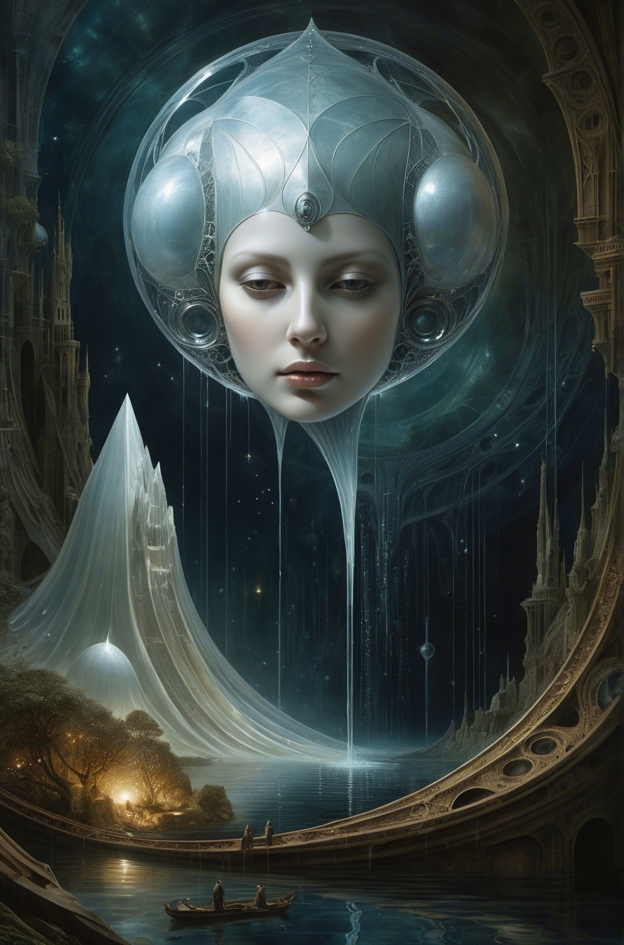 Surreal Landscape with Ethereal Figure and Towers