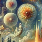 Ethereal Figures in a Dreamlike Floral Landscape