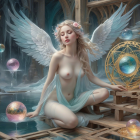 Serene Young Woman in Dreamlike Ethereal Setting