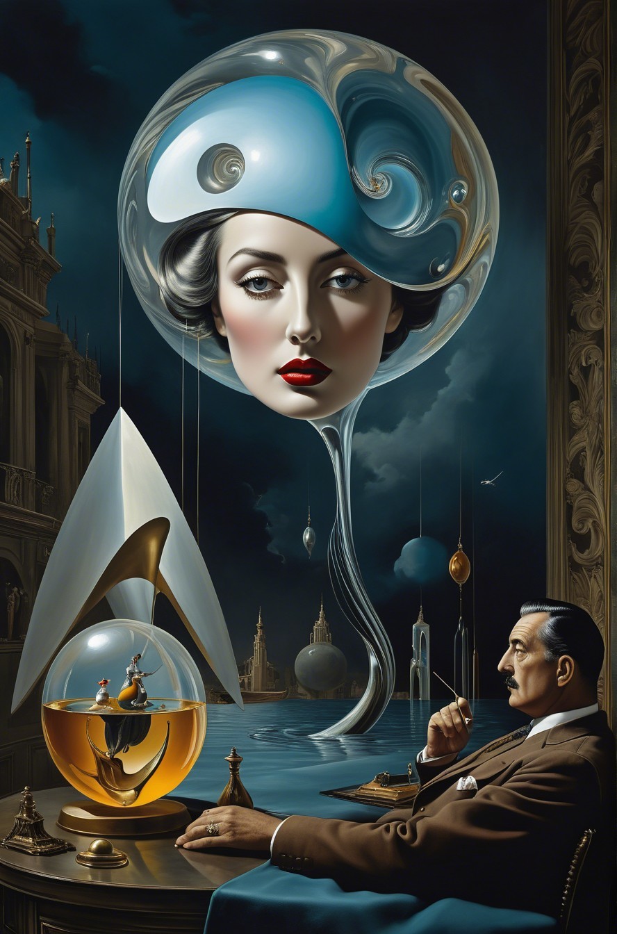 Surreal Scene of a Man and Ethereal Head in Clouds
