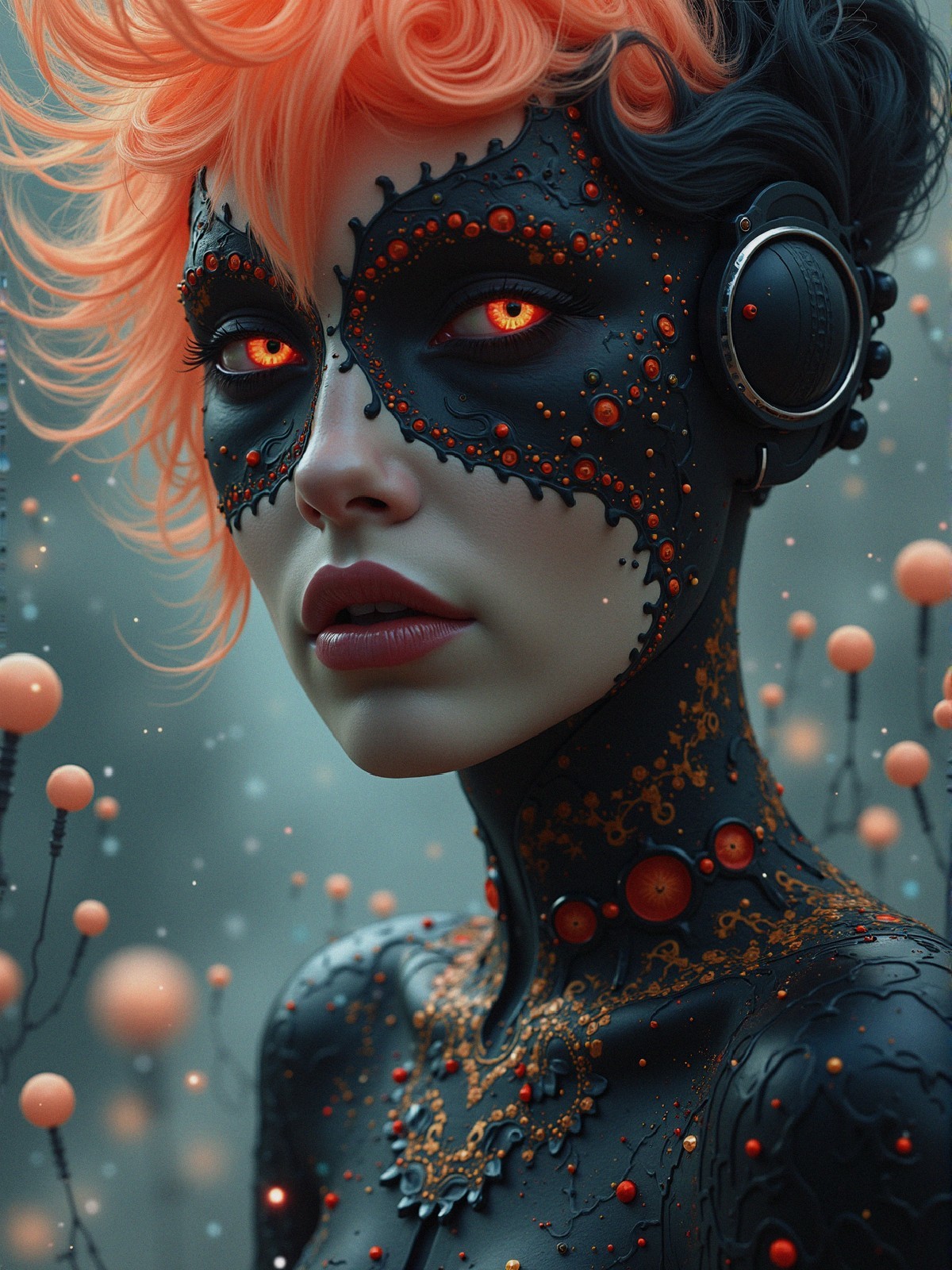 Character with Dark Body Paint and Orange Hair Design