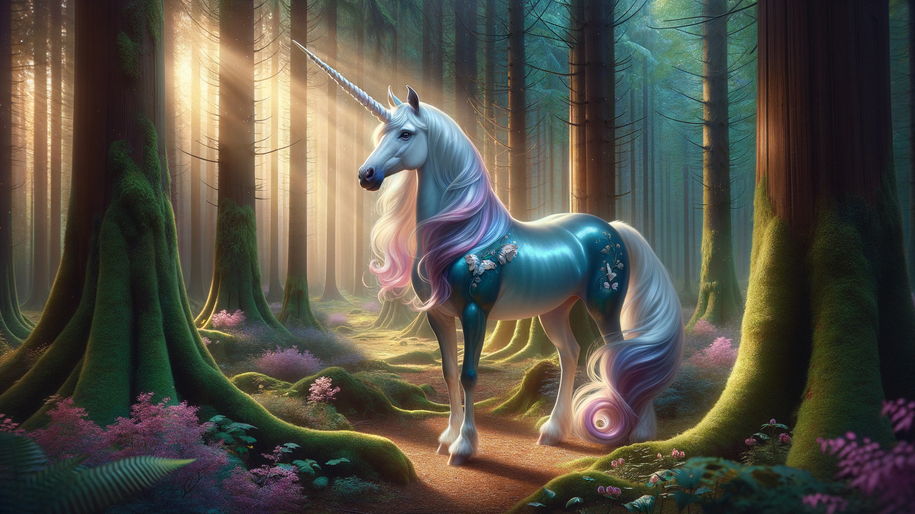 Unicorn in a Serene Forest with Ethereal Light