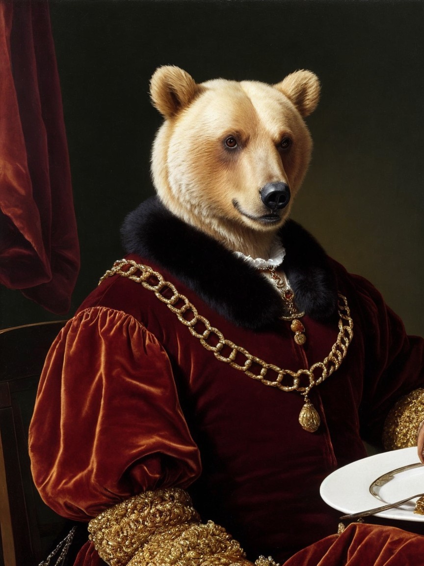 Bear Head Blended with Historical Noble Portrait