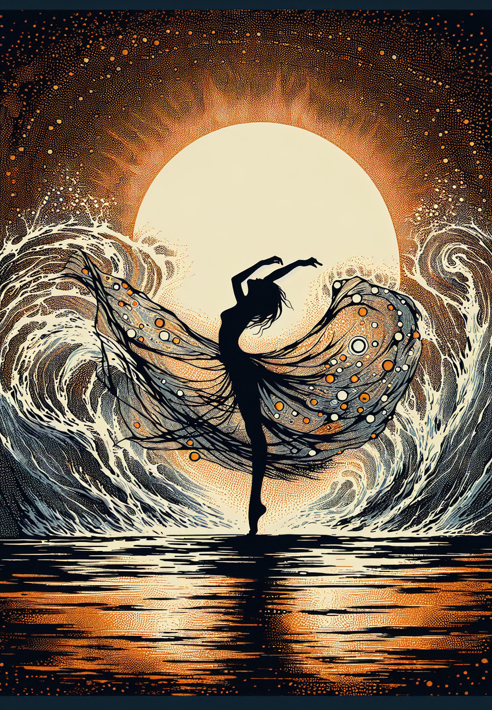 Silhouette of a dancer against a golden sunset backdrop
