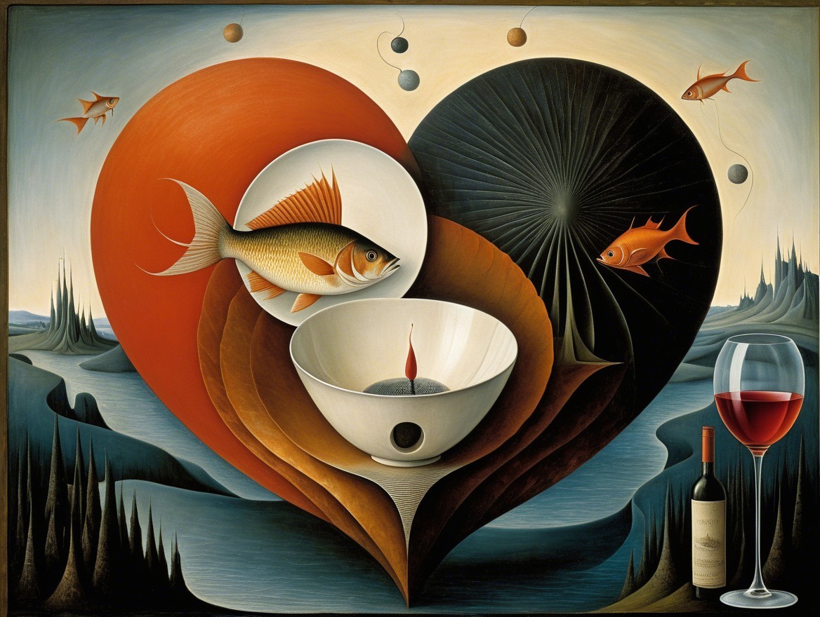 Surreal Landscape with Heart Shape and Abstract Elements