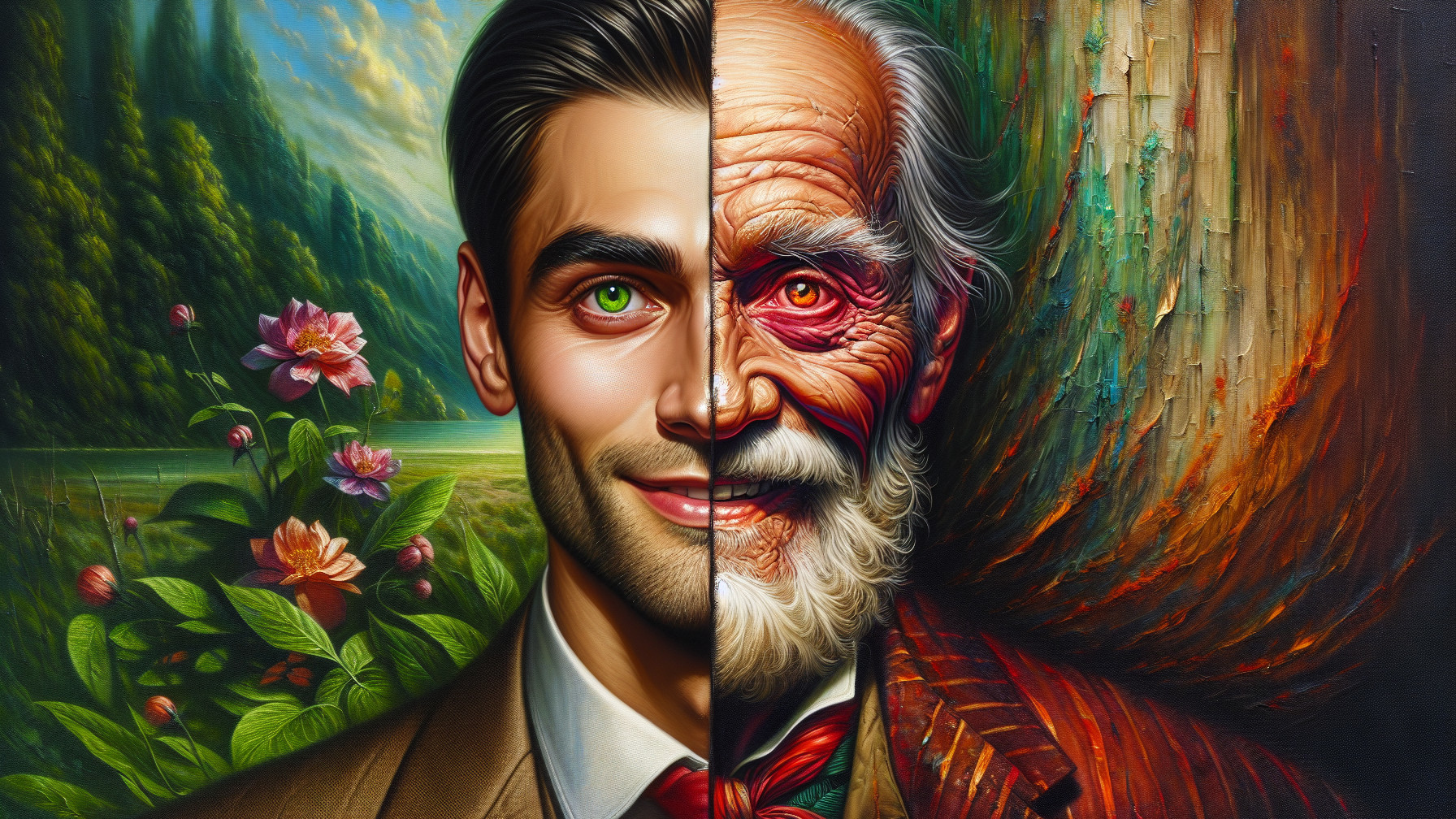 Dual Portrait Illustrating Youth and Age Contrast
