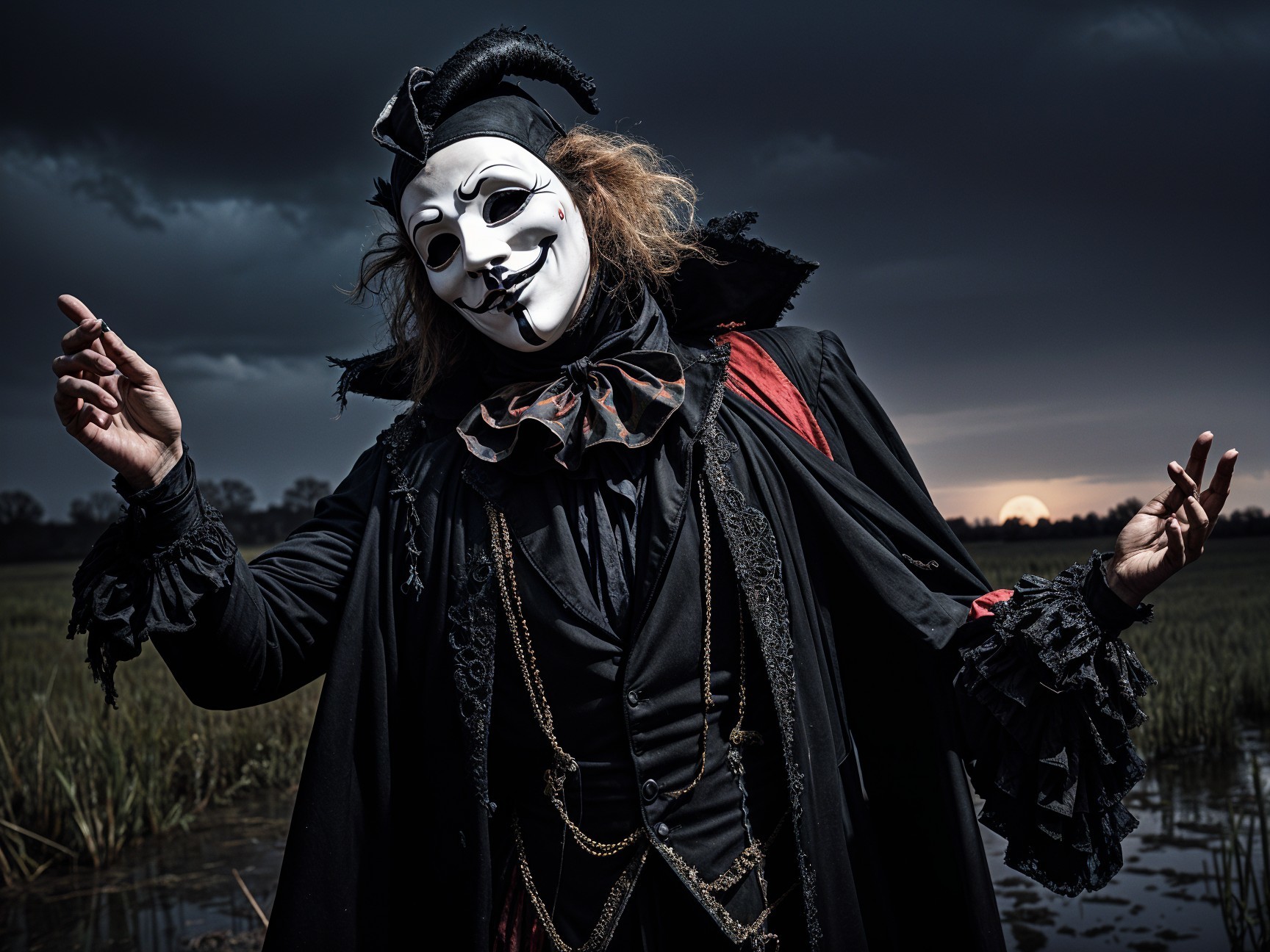 Mysterious Figure in Dramatic Landscape with Costume
