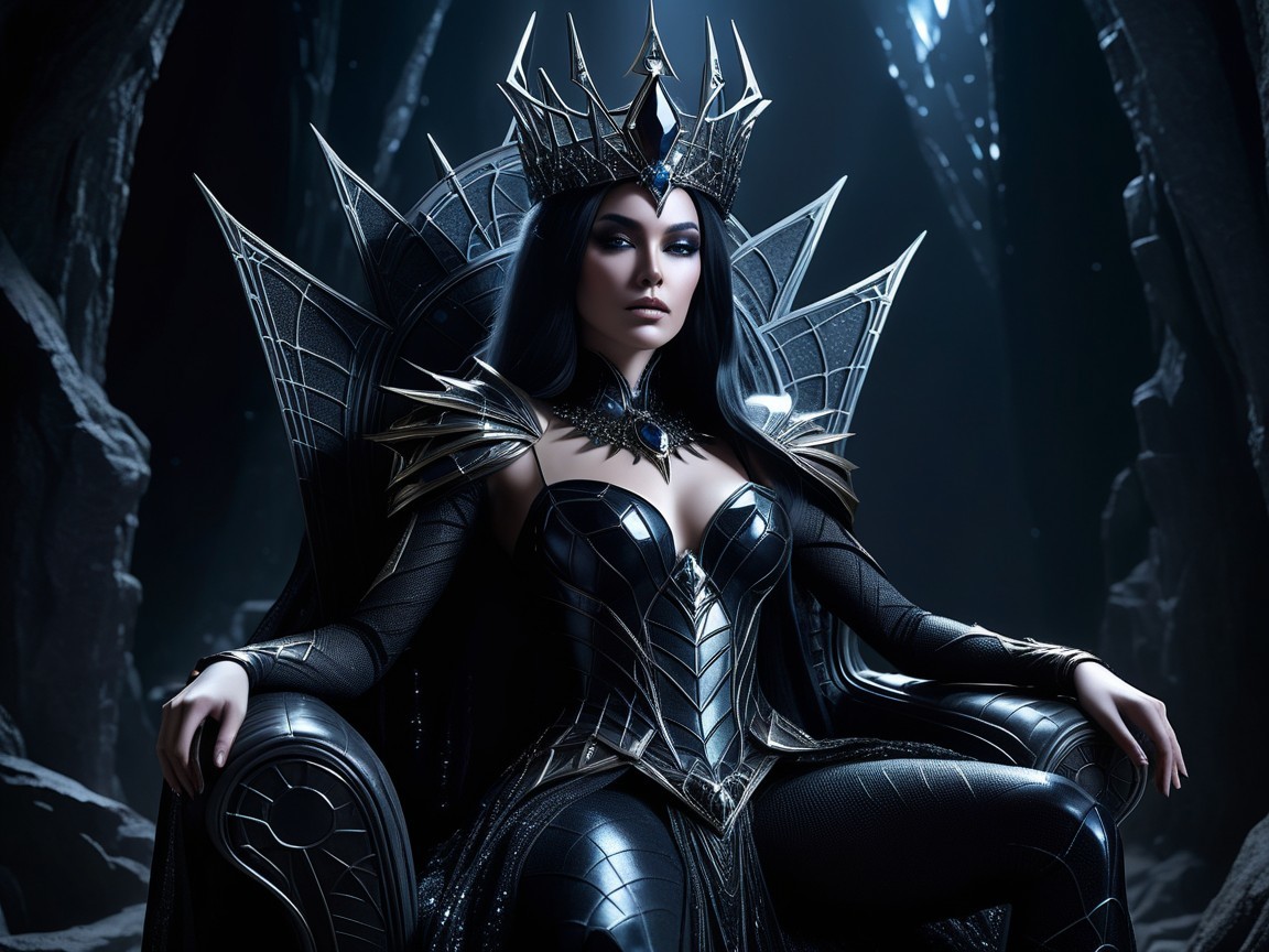 Regal figure on ornate throne in mystical setting