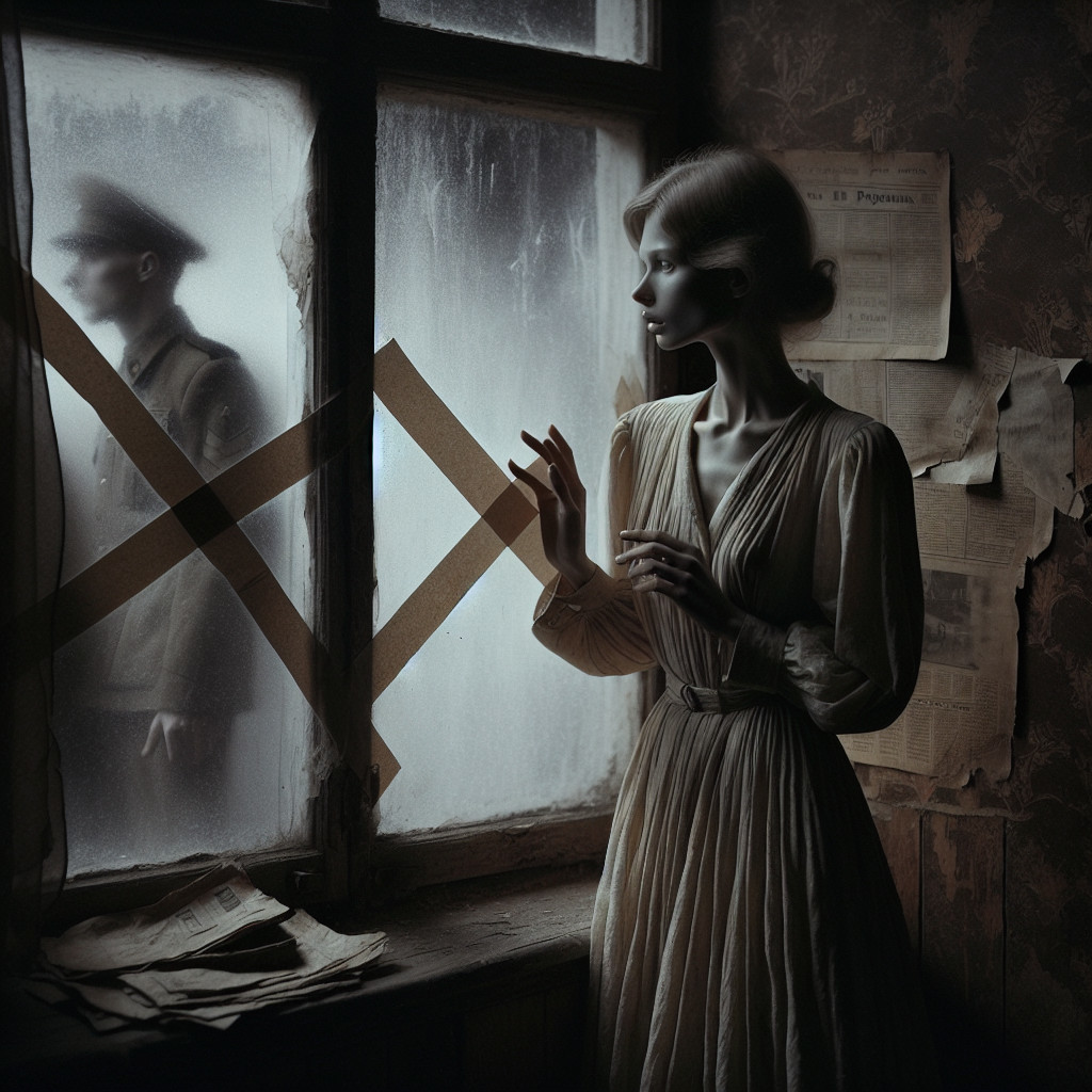Ethereal Woman and Soldier in a Fogged Window Scene