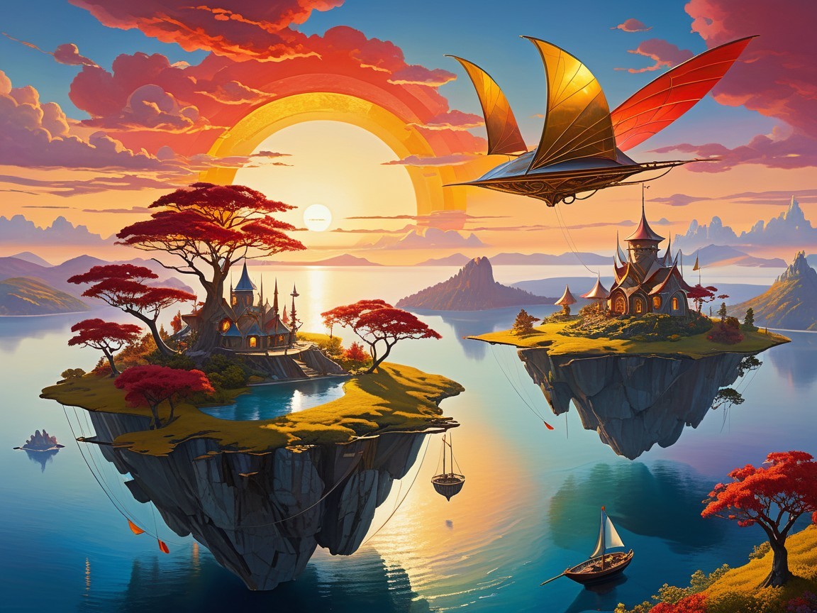 Golden Sunset Over Floating Islands