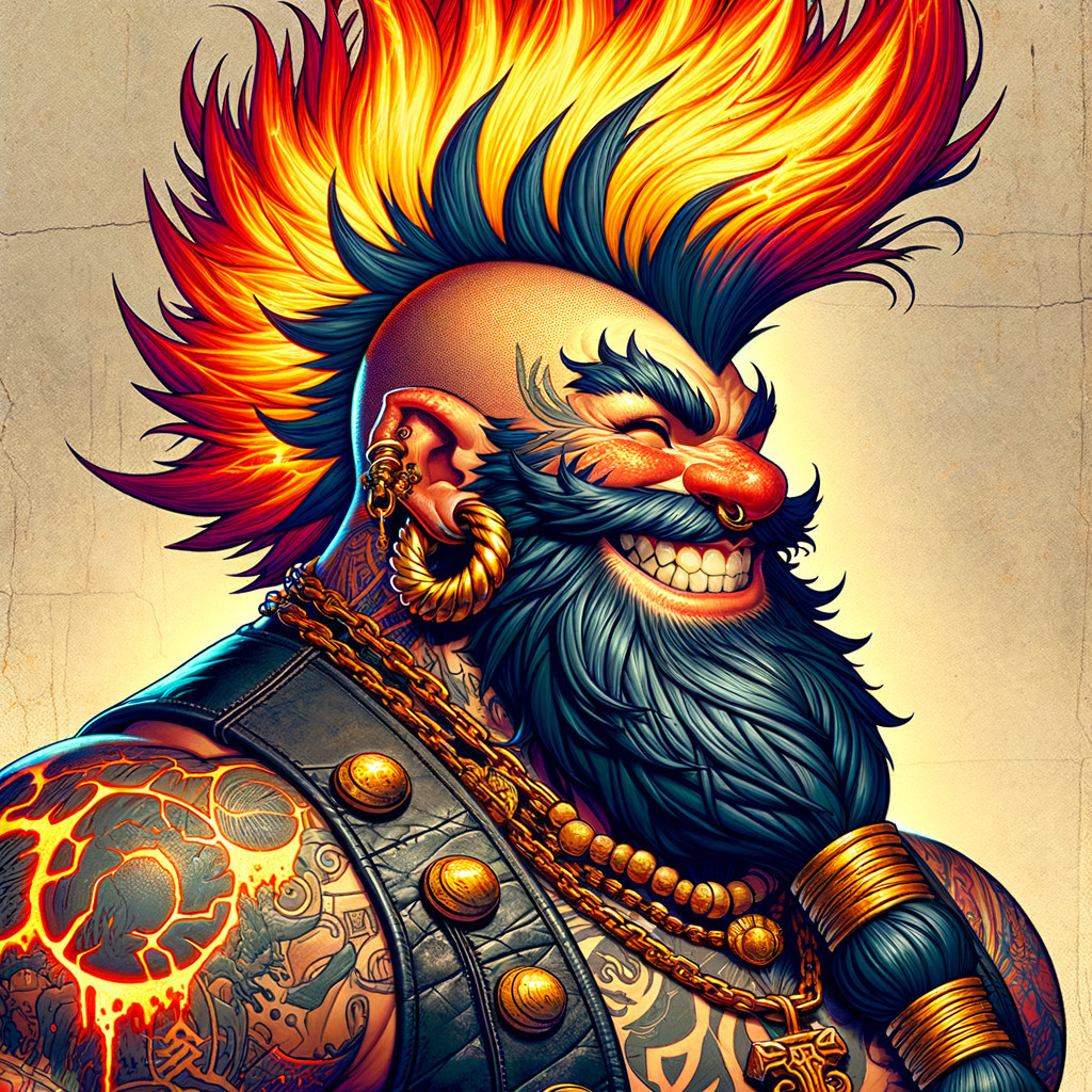 Vibrant Muscular Character with Mohawk and Tattoos