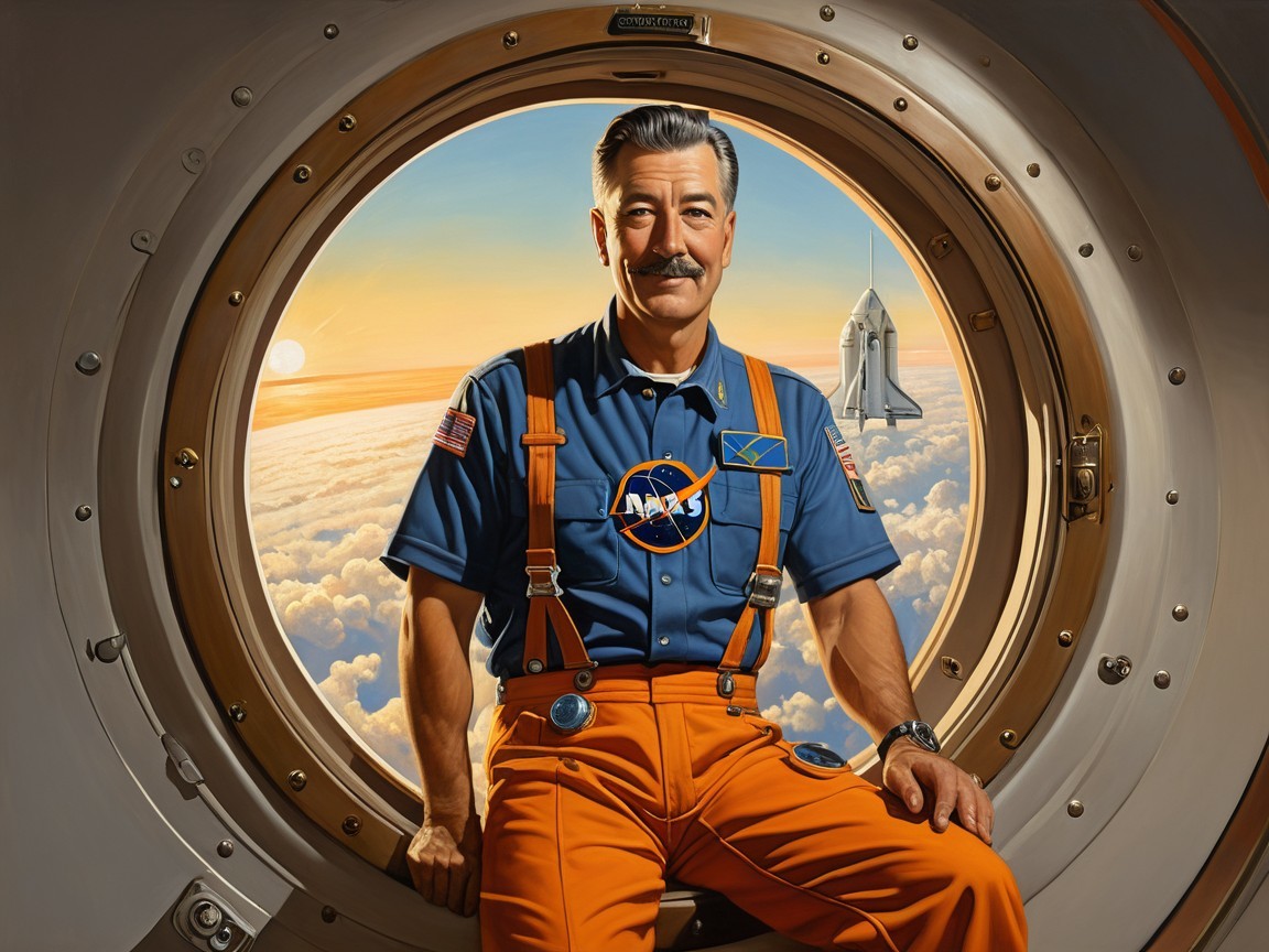 Astronaut Gazing at Earth from Spacecraft Porthole