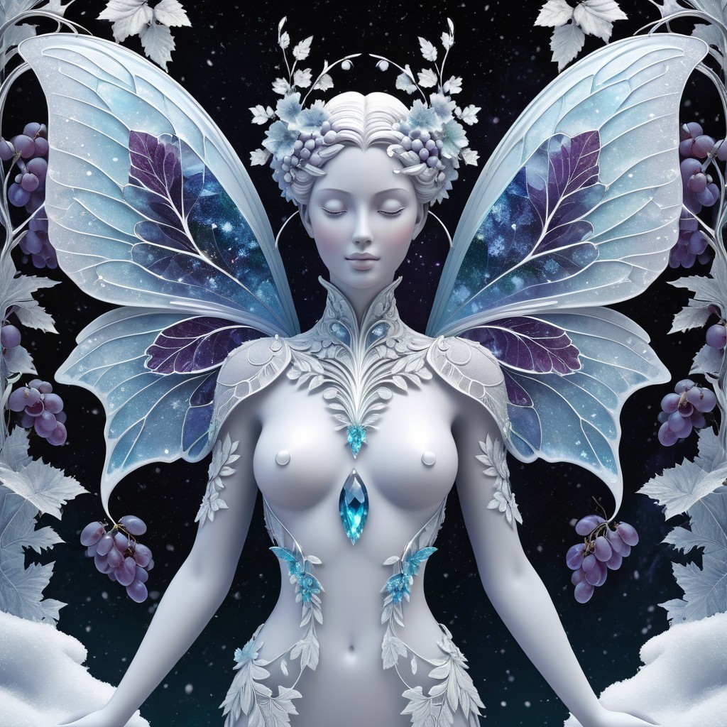 Serene figure with butterfly wings in a starry night