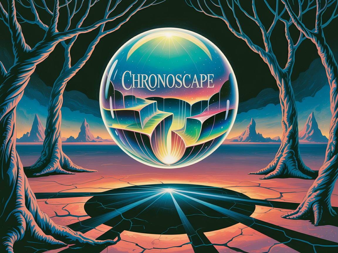 Surreal Landscape with Twisted Trees and Glowing Sphere
