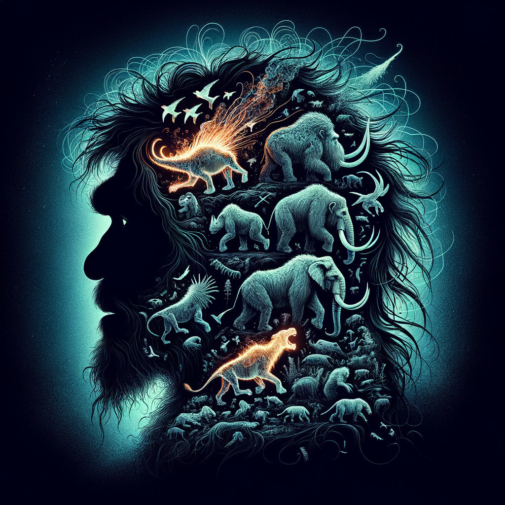 Silhouette of Human Profile with Prehistoric Illustrations