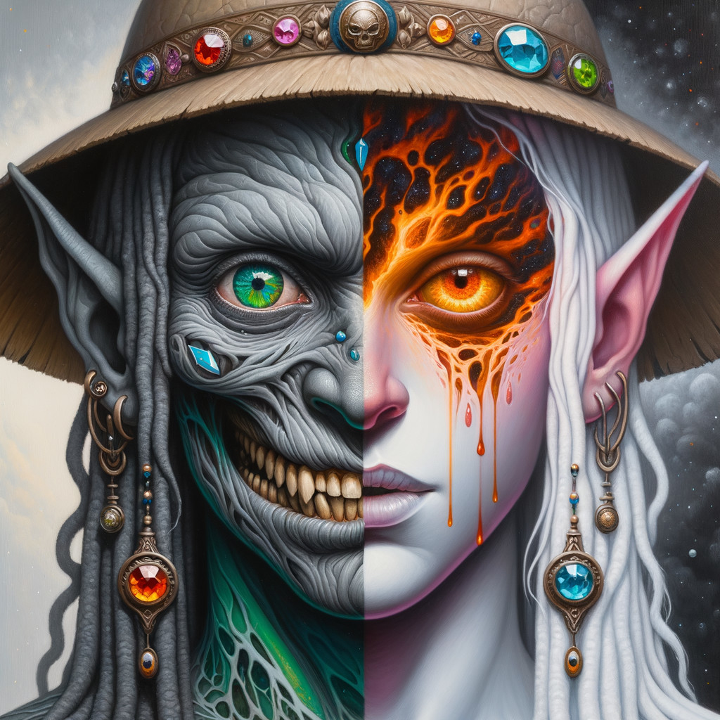 Split-Face Character with Dark and Ethereal Elements