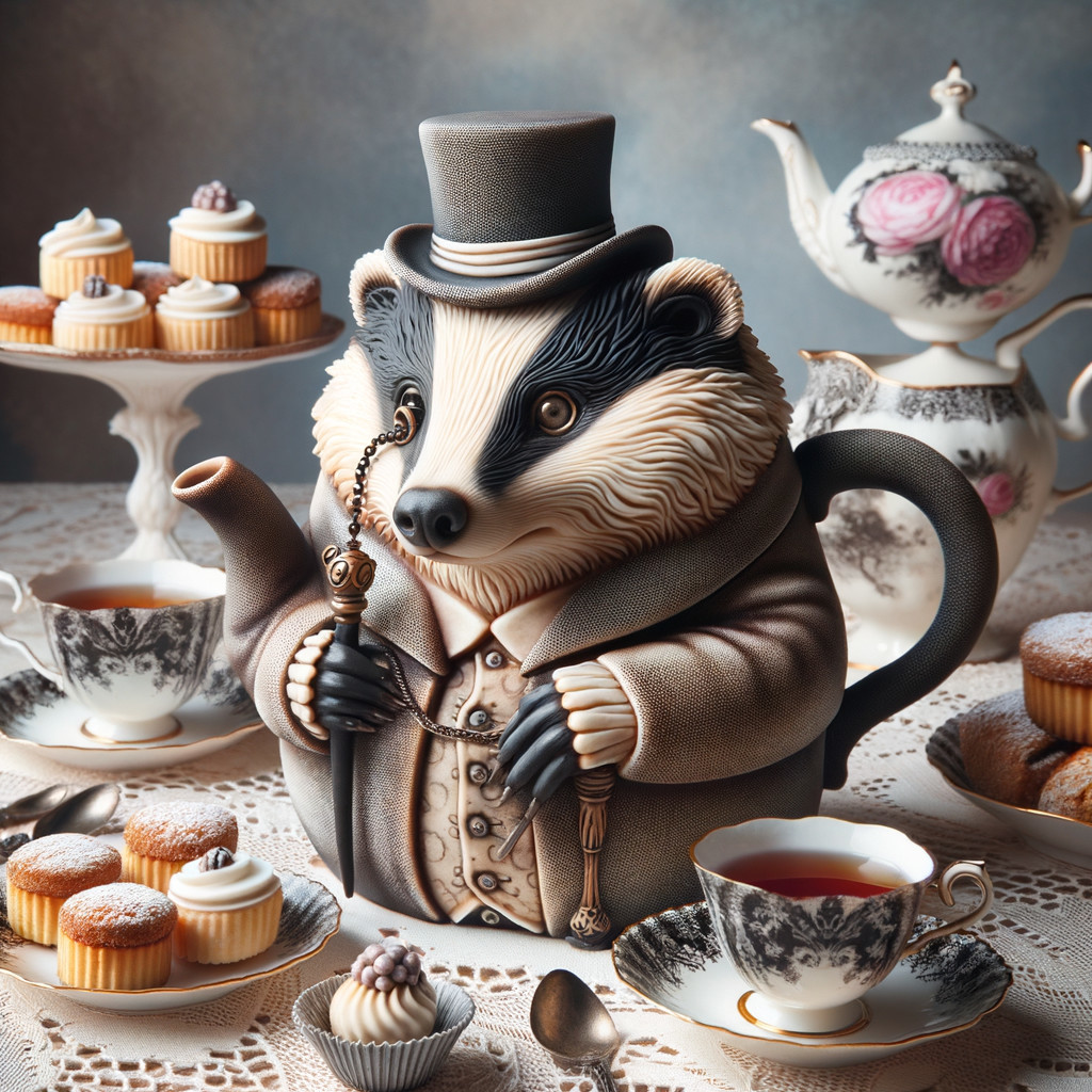 Whimsical Tea Party with Badger Teapot and Delicacies