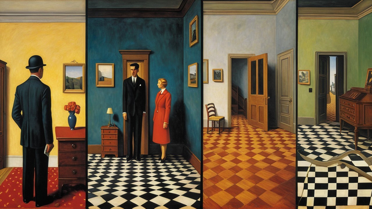 Sequence of Four Unique Rooms with Diverse Colors