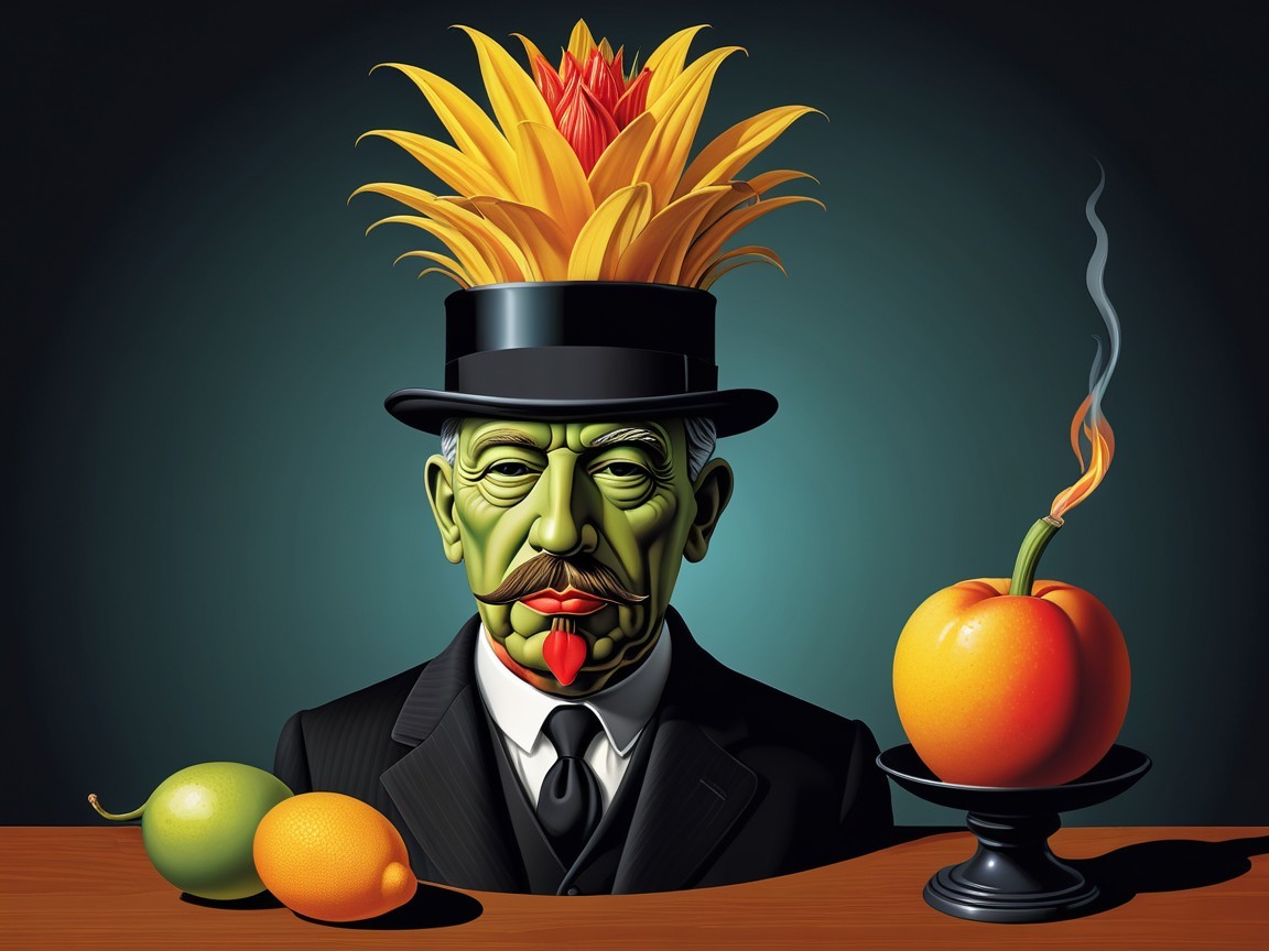 Surreal Portrait of a Green-Skinned Man in Detail