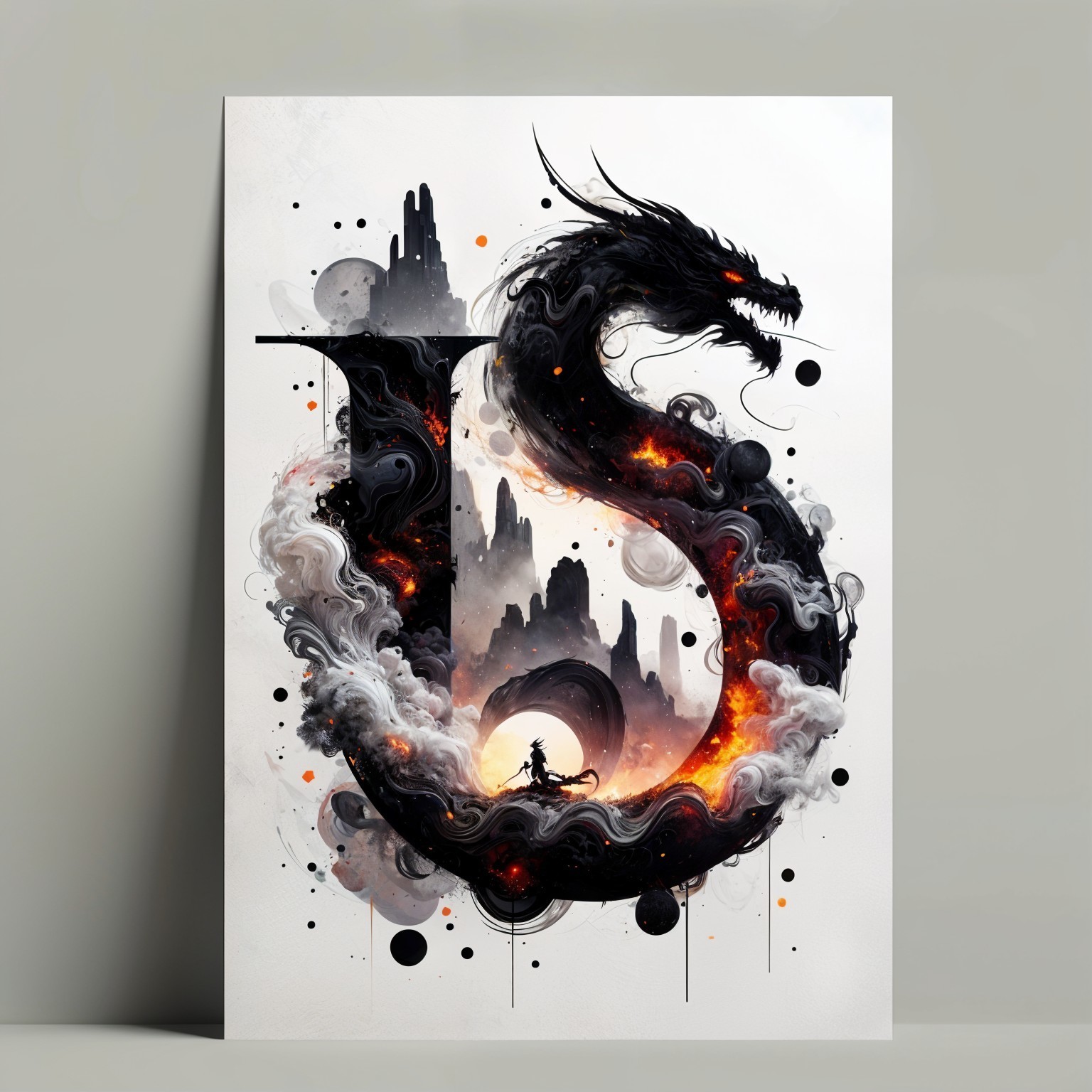 Dramatic Dragon with Clouds and Flames in Artwork