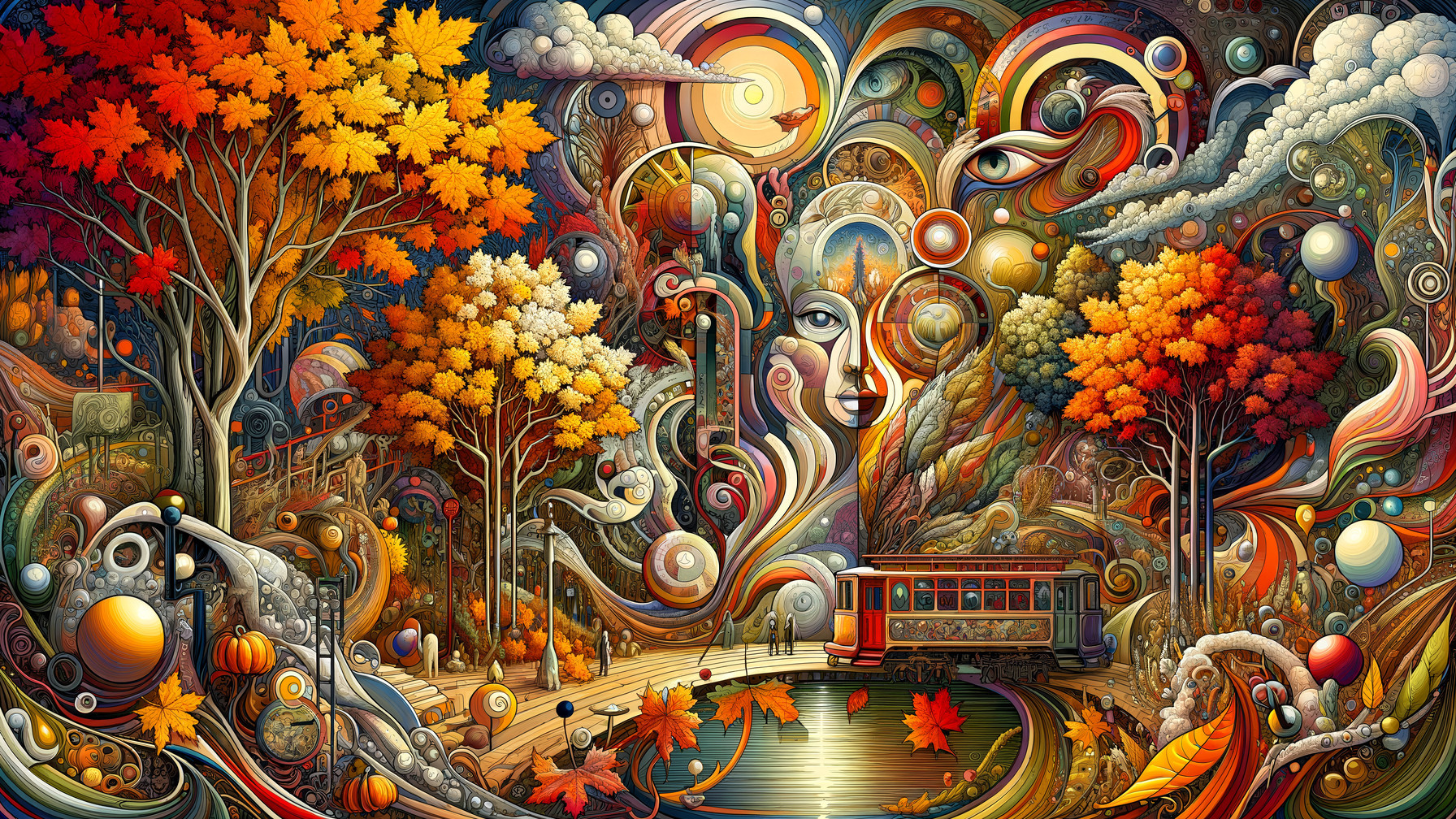 Vibrant Autumn Landscape with Abstract Elements