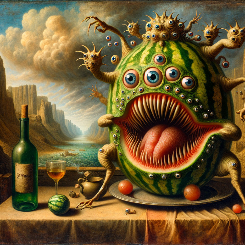 Monstrous Watermelon Surrounded by Whimsical Landscape