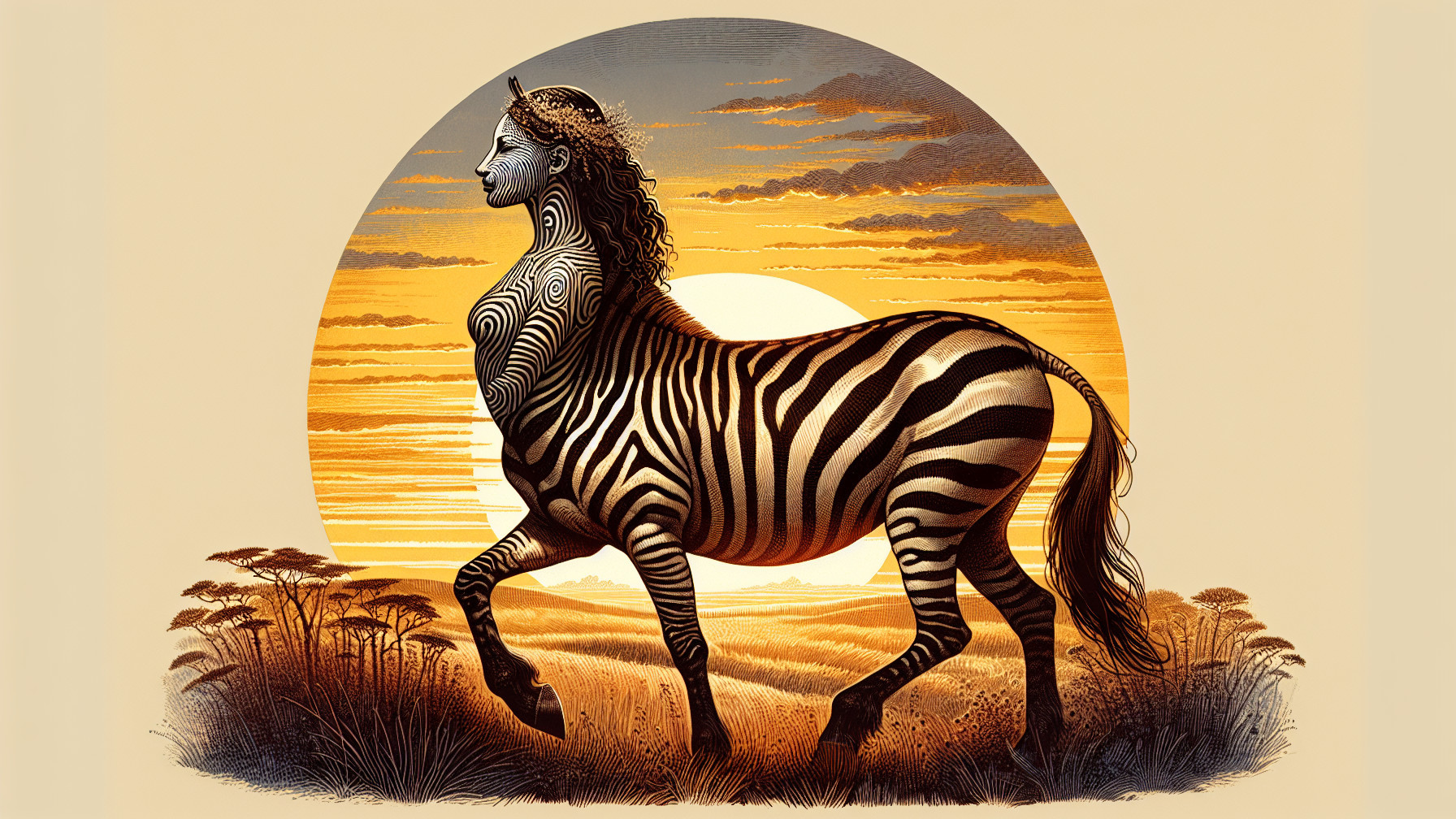 Surreal Creature with Zebra Body and Woman's Torso