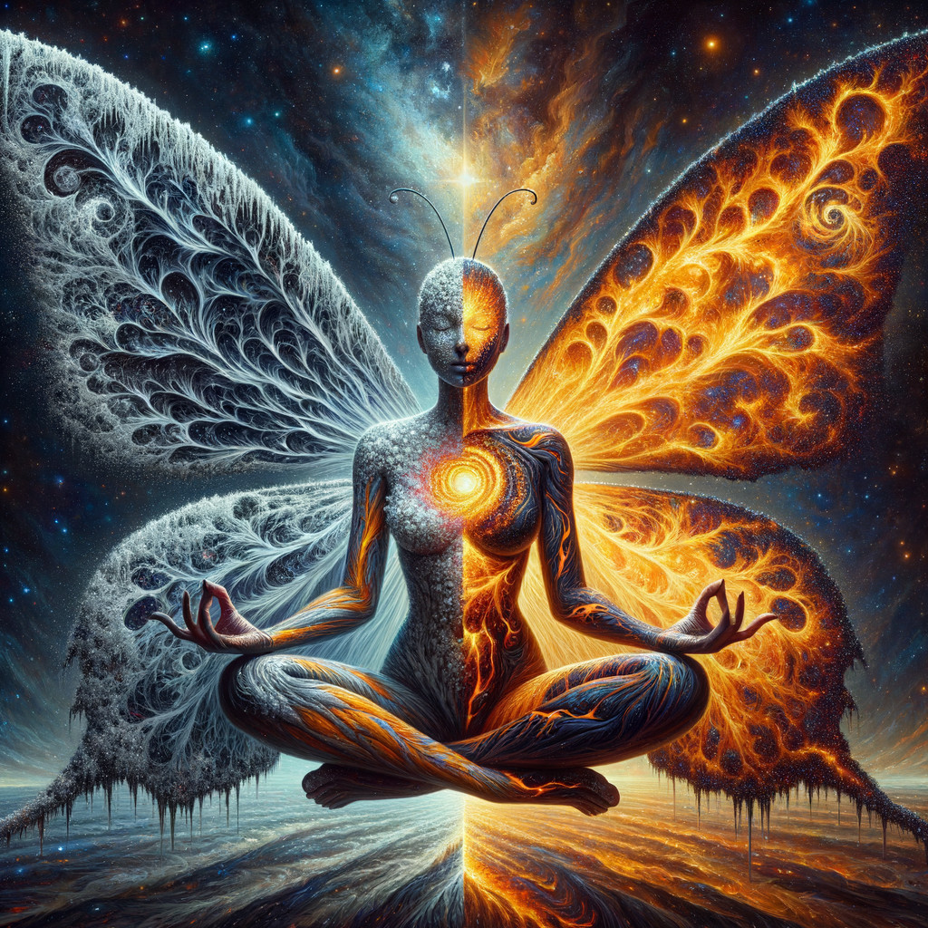 Mystical Figure with Butterfly Wings in Vibrant Colors