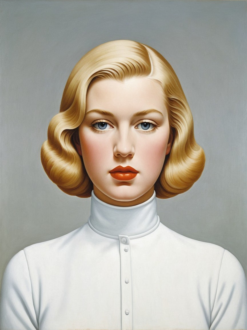 Elegant Portrait of Woman with Blonde Hair and Red Lips