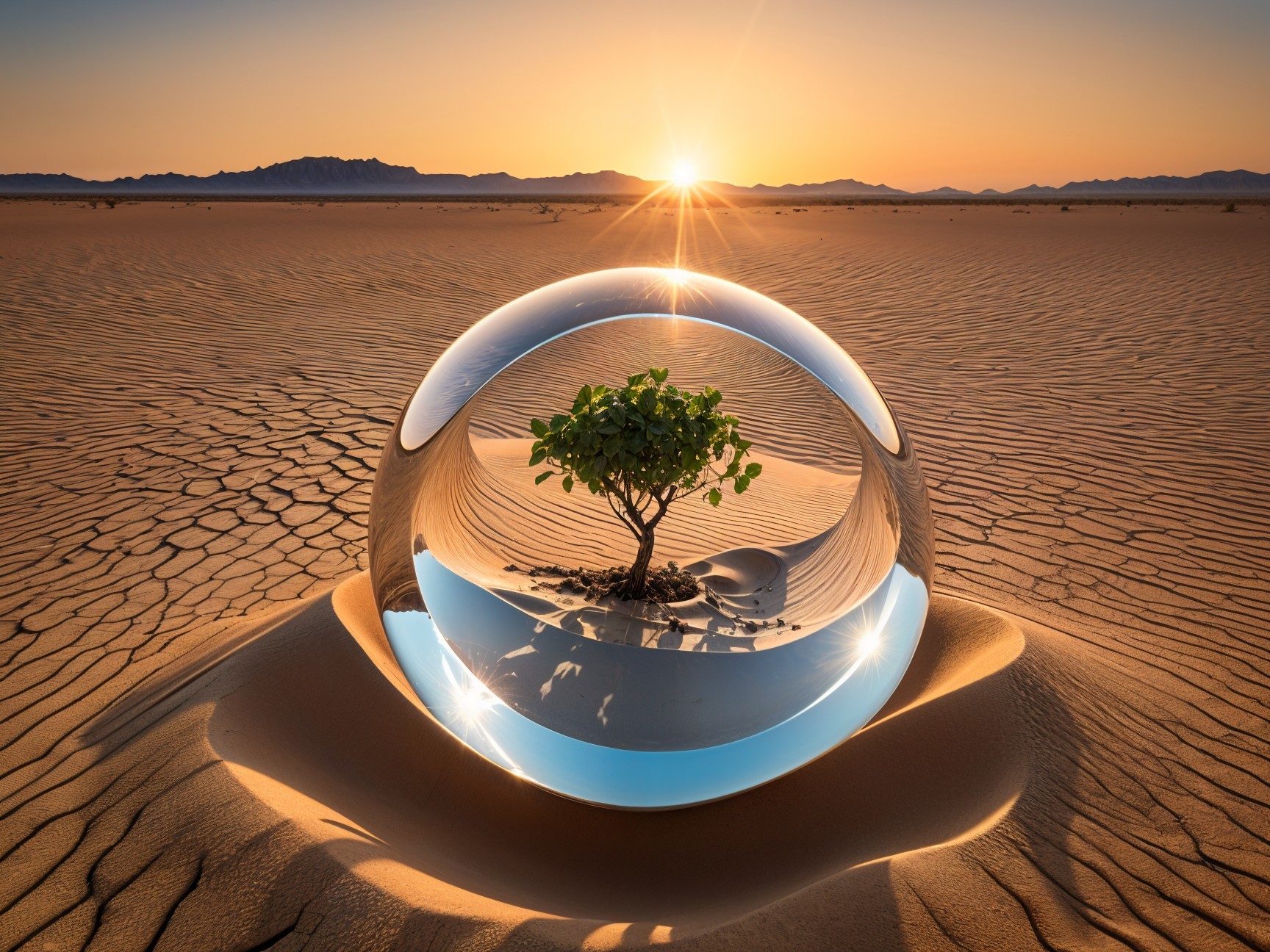 Tree in a Crystal Orb in a Desert Landscape