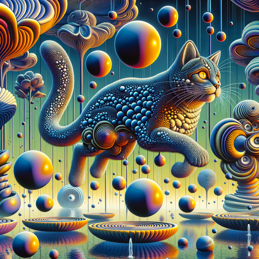 Surreal Cat in Dreamlike Landscape with Vibrant Colors