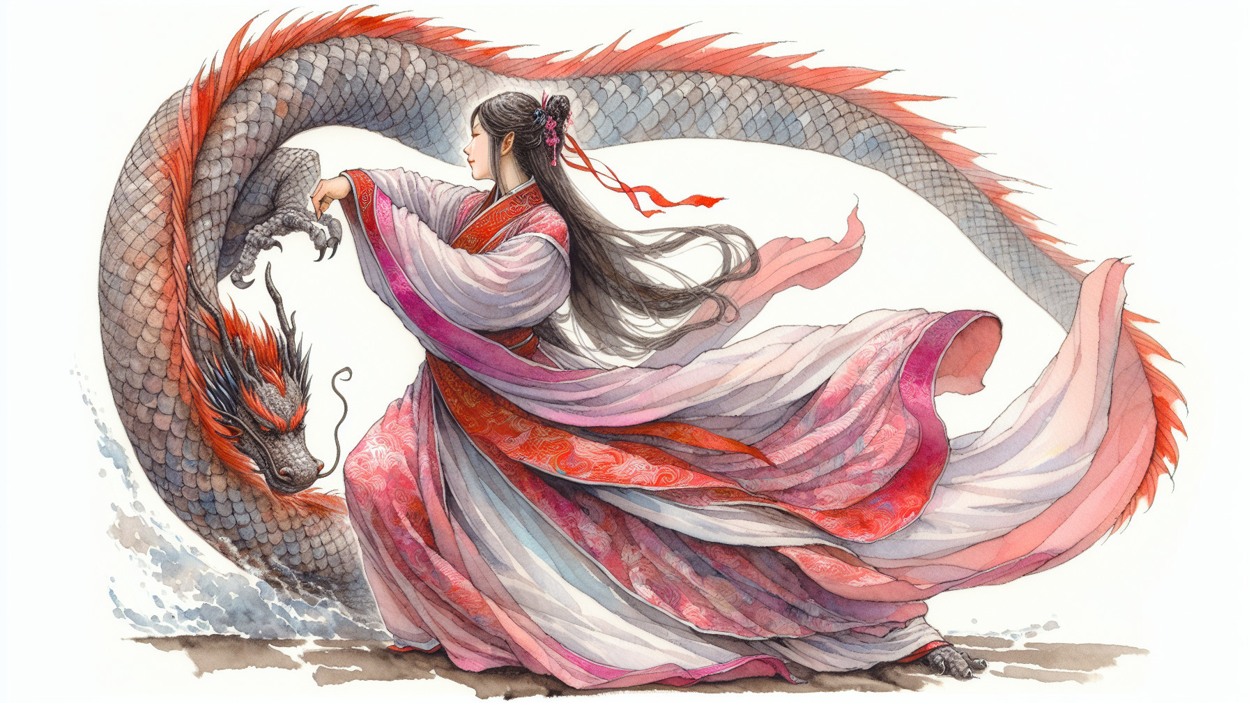 Traditional Dance Amidst Waters and a Vibrant Dragon